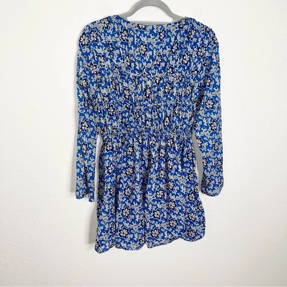 J. Crew Dress Women’s XS Blue Floral Mini Lace Neck Long Sleeve HH